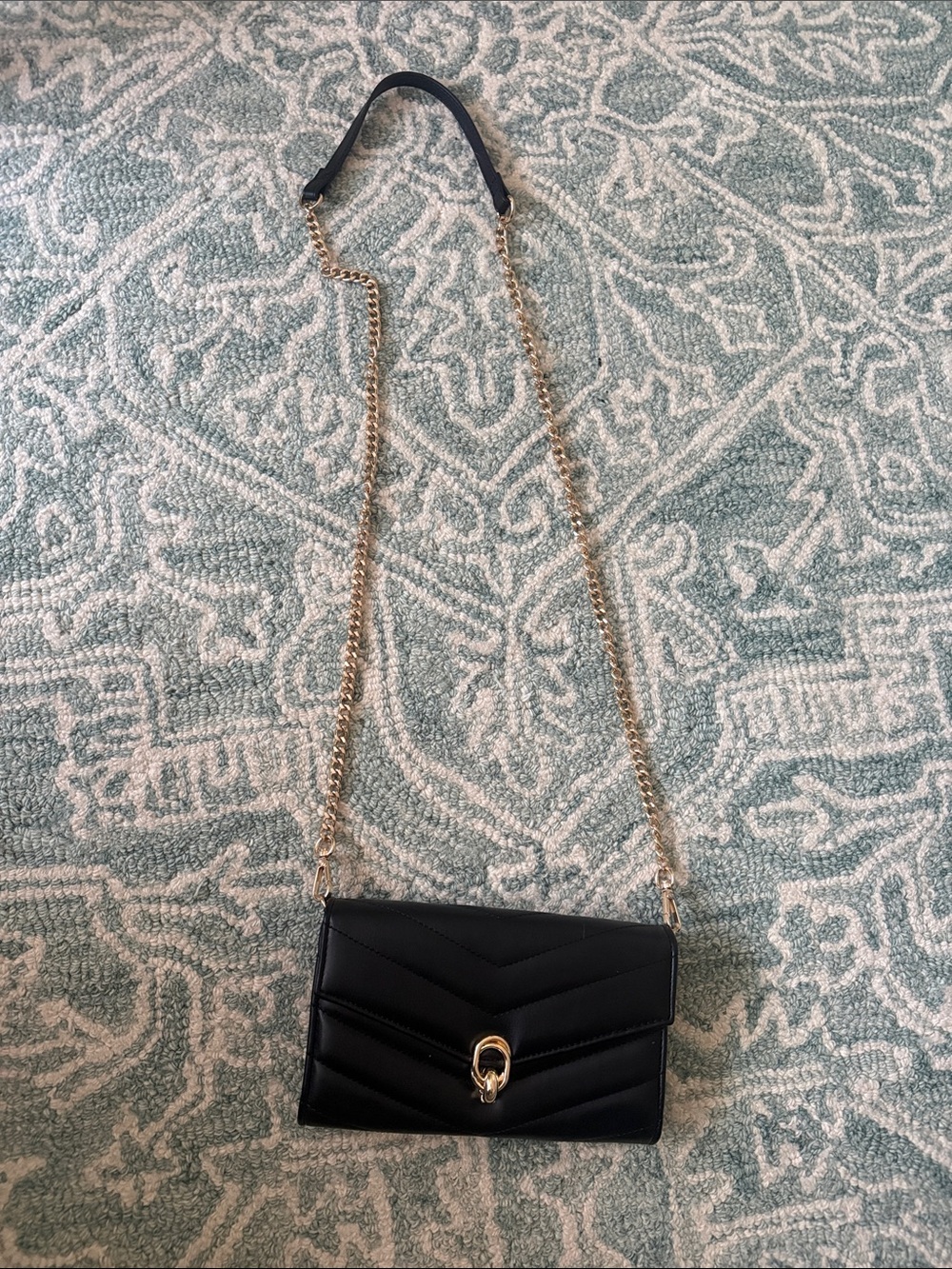 Aldo Black Quilted Crossbody with Gold Chain